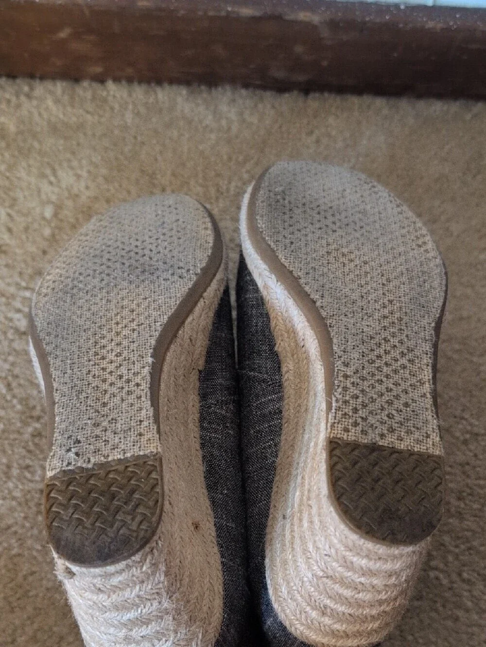 Toms Gray Lace-Up Wedge Oxfords Toms Desert Wedge Black Chambray Women